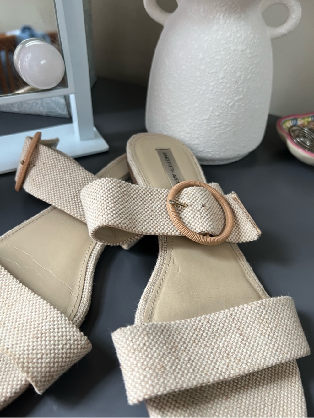 Saks Fifth Avenue Size 9 Woven Slide Sandals with Buckle